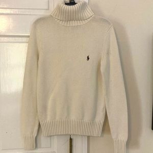 Ralph Lauren cream with brown brand embroidery women’s turtleneck sweater